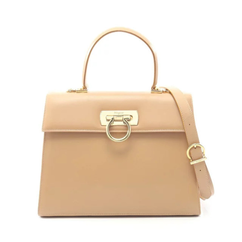 Salvatore Ferragamo Gancini Handbag Leather Beige Cream